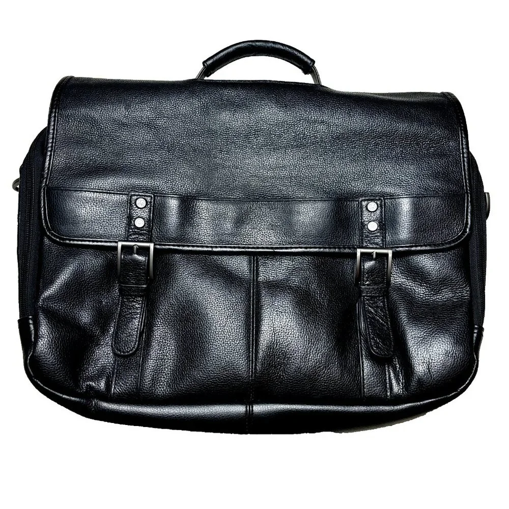 Samsonite Black Classic Leather Flapover Business Satchel Bag—Fits‎ 2 Laptops - Picture 3 of 16